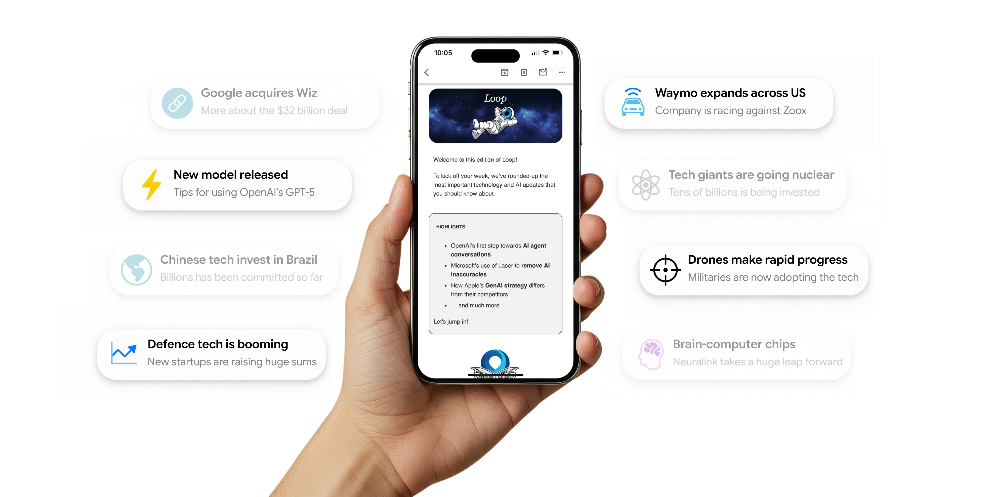 Loop newsletter on iPhone with headlines