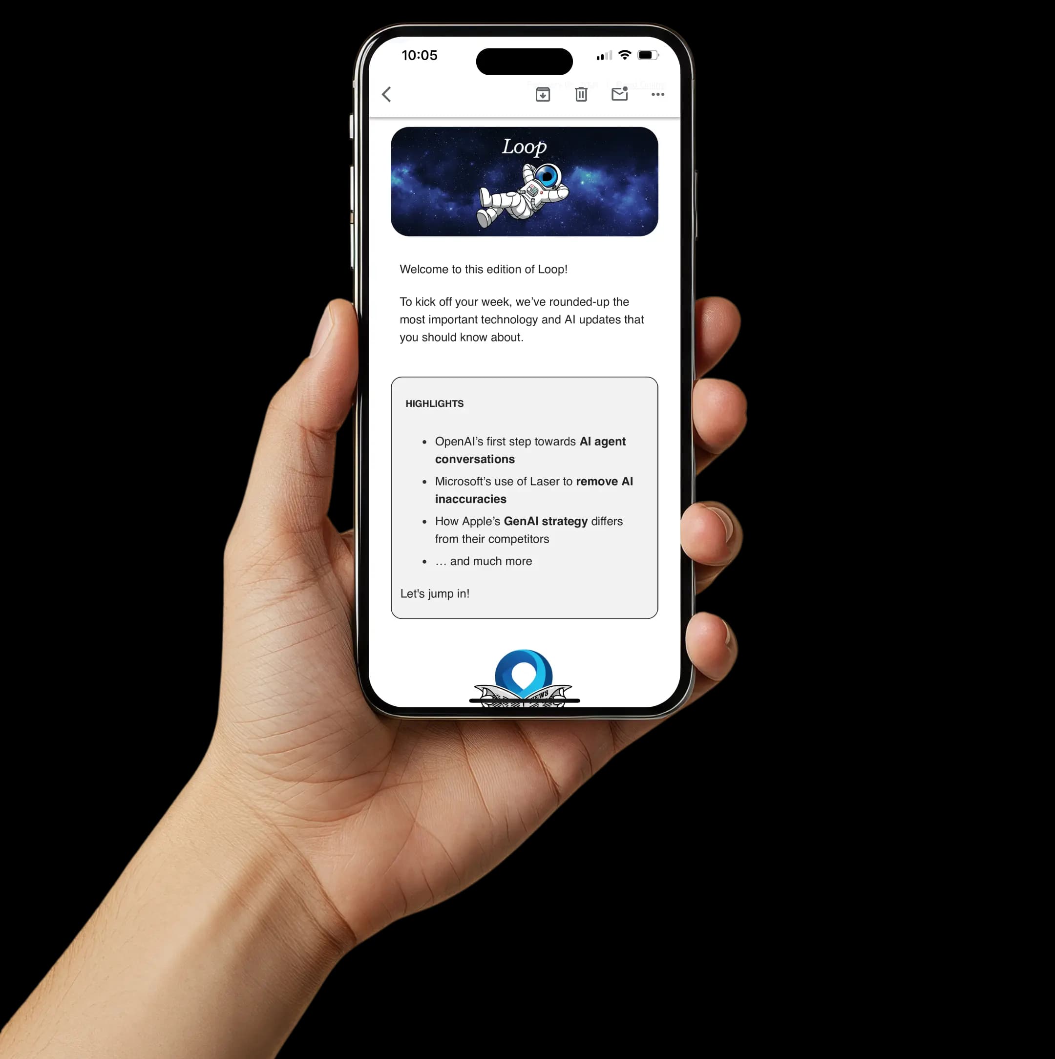 Loop newsletter on iPhone