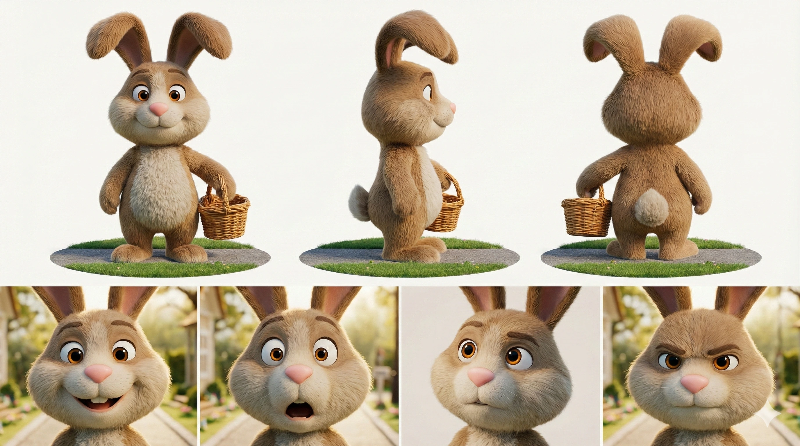 AI-generated character sheet showing the Easter Bunny from multiple angles with different expressions