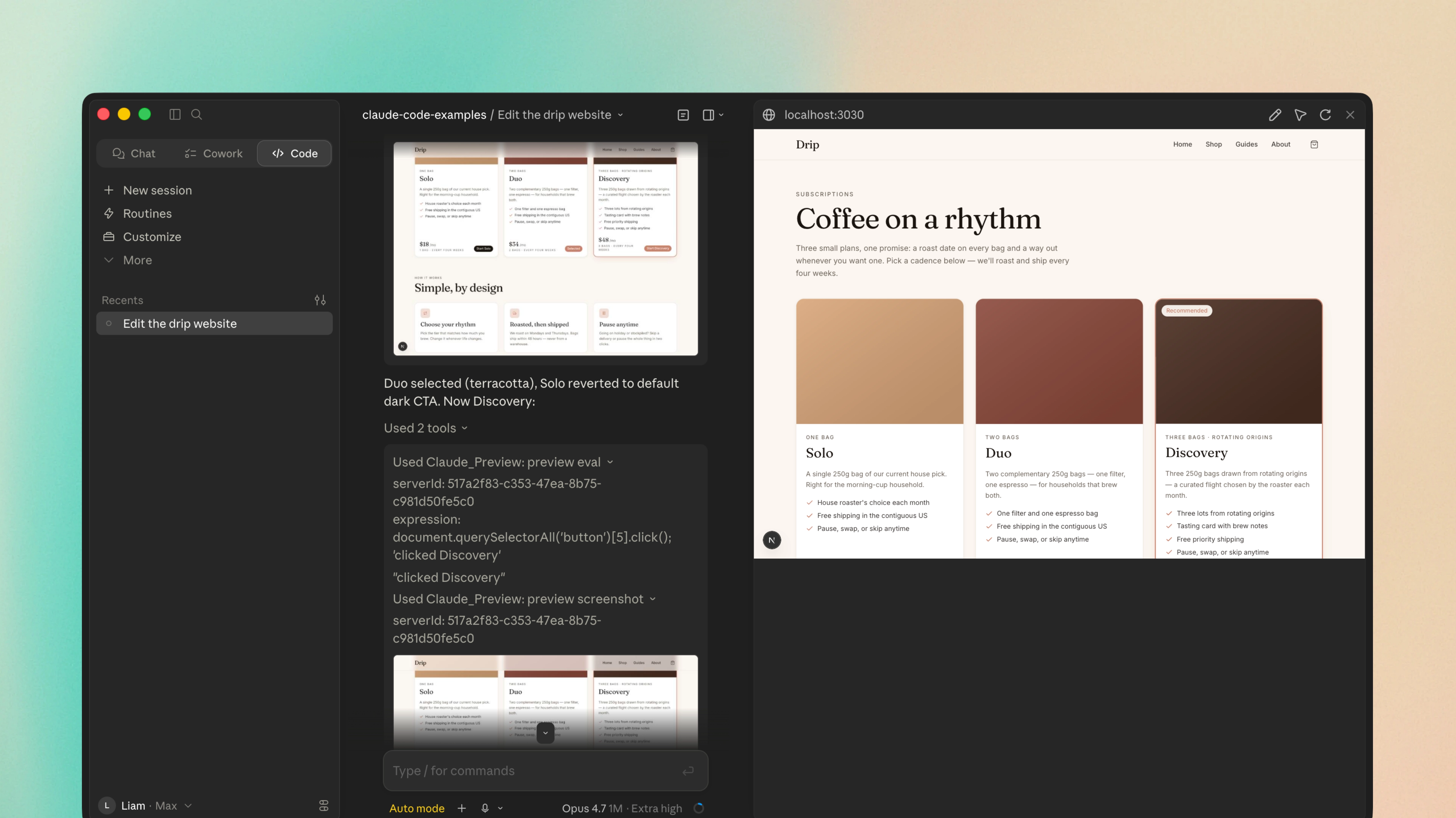 Screenshot of Claude Code iterating on a UI with Playwright - taking a screenshot, comparing it against the reference, and adjusting the styling