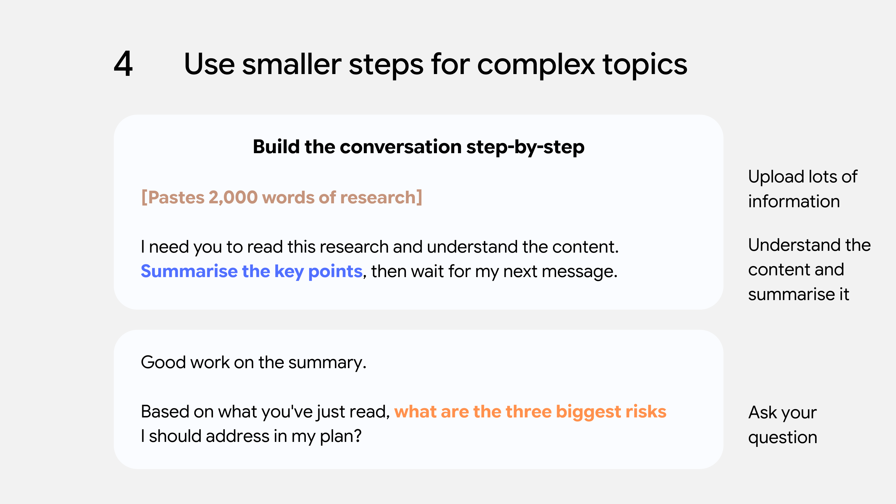 Comparison of weak vs better prompt examples